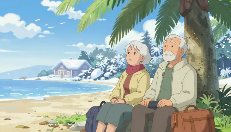 Visual representation of "snowbird" - A person who moves to a warmer place during winter