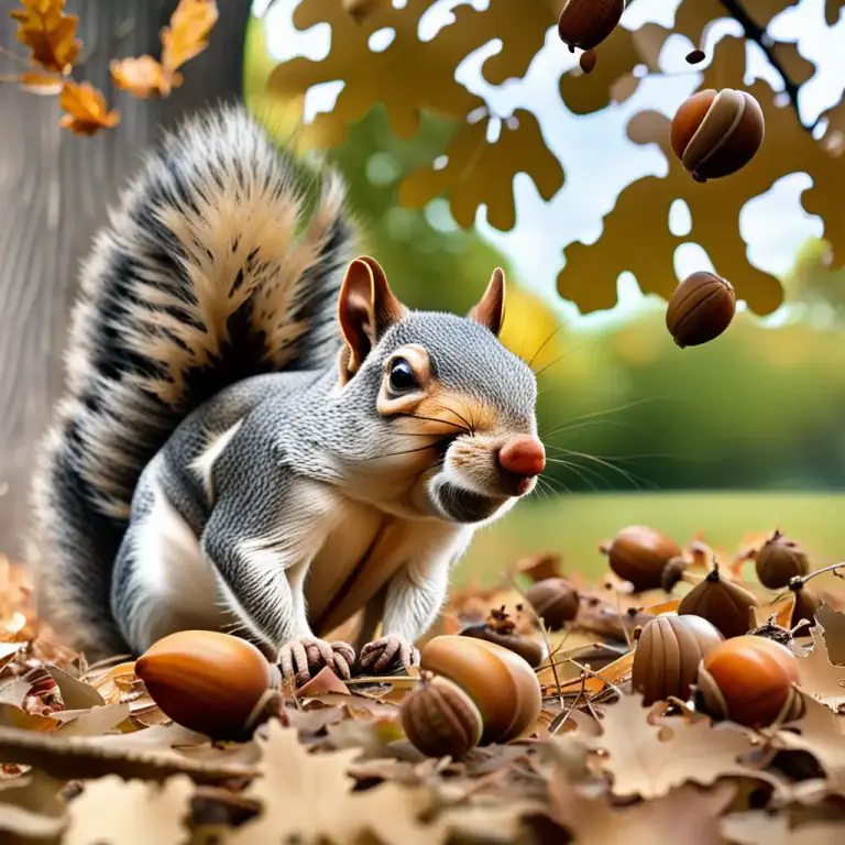 Visual representation of "mast" - The nuts, acorns and other seeds that fall from trees, eaten by animals like pigs and squirrels