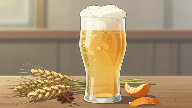 Visual representation of "witbier" - A type of Belgian beer made from wheat, often flavored with spices.