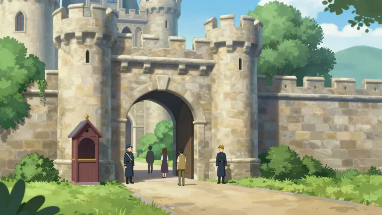 Visual representation of "gatehouse" - A building or structure at the entrance of a larger building such as a castle or estate, usually used for security or monitoring.