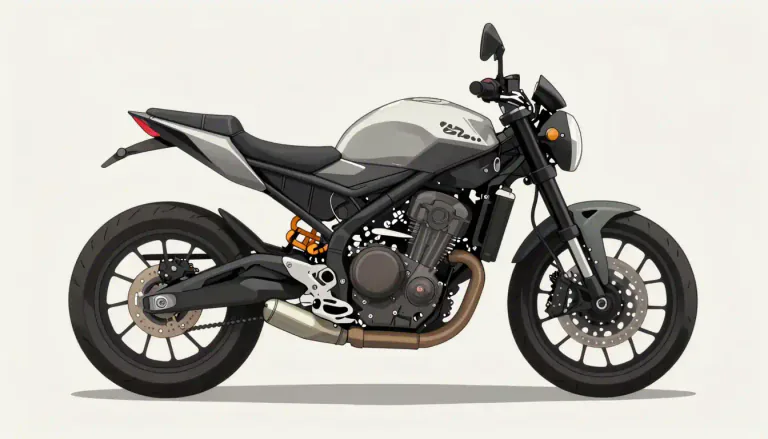 Visual representation of "motorbike" - A two-wheeled vehicle powered by an engine, similar to a bicycle but faster and more powerful.
