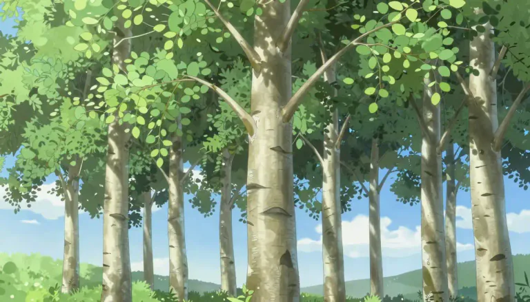 Visual representation of "aspen" - A type of tree with leaves that shake easily in the wind, usually found in cooler regions of North America and Europe.