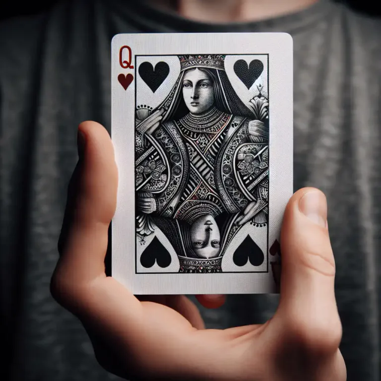 Visual representation of "queen" - A playing card bearing a representation of a queen.
