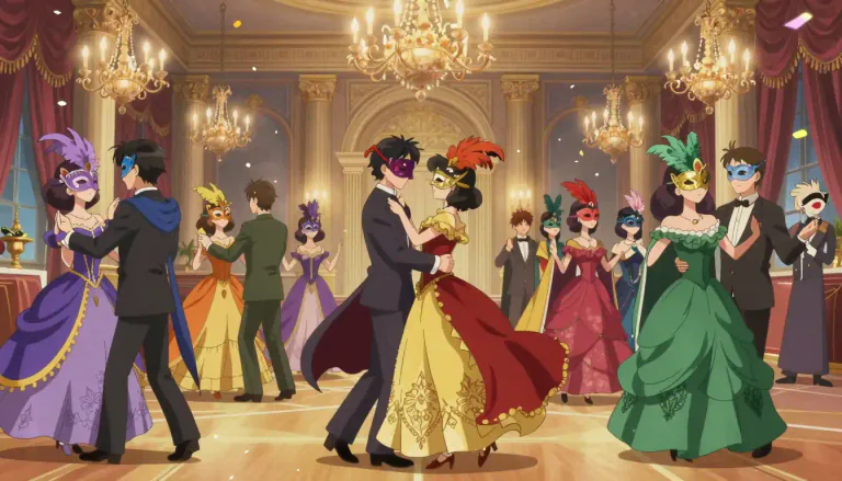 Visual representation of "masquerade" - A party or event where people wear masks and costumes.