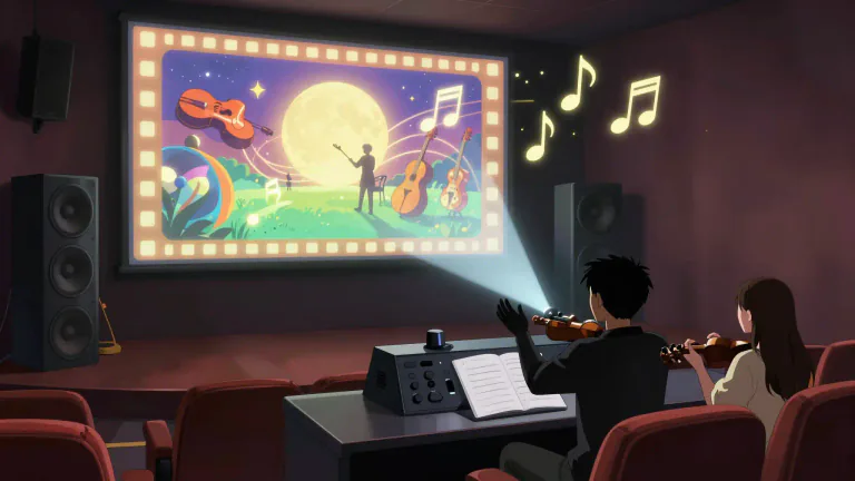 Visual representation of "soundtrack" - A collection of music that is played during a movie, show, or video game