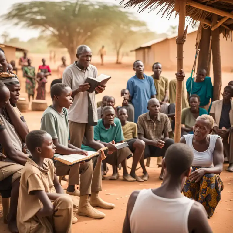 Visual representation of "mission" - A group of people sent to another country to do religious work.