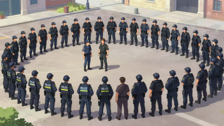 Visual representation of "kettle" - In law enforcement jargon, it is a tactic for controlling large crowds during demonstrations or protests.