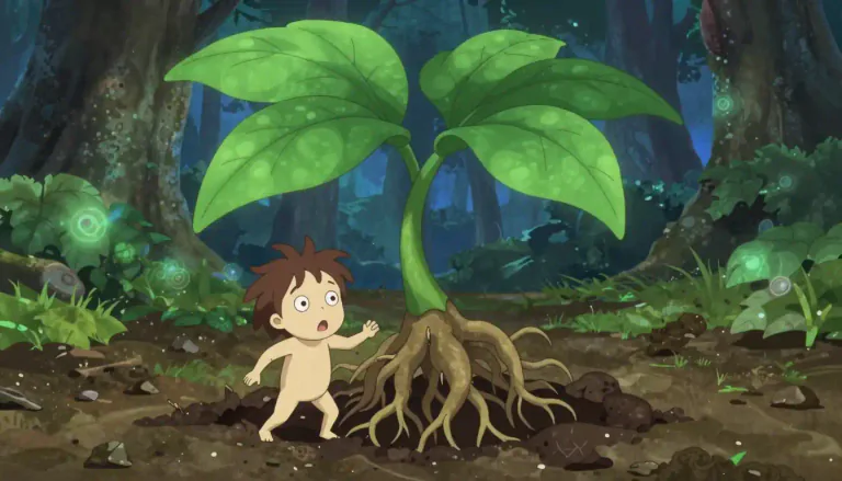 Visual representation of "mandrake" - A plant with a human-like root, believed to be magic in the past.