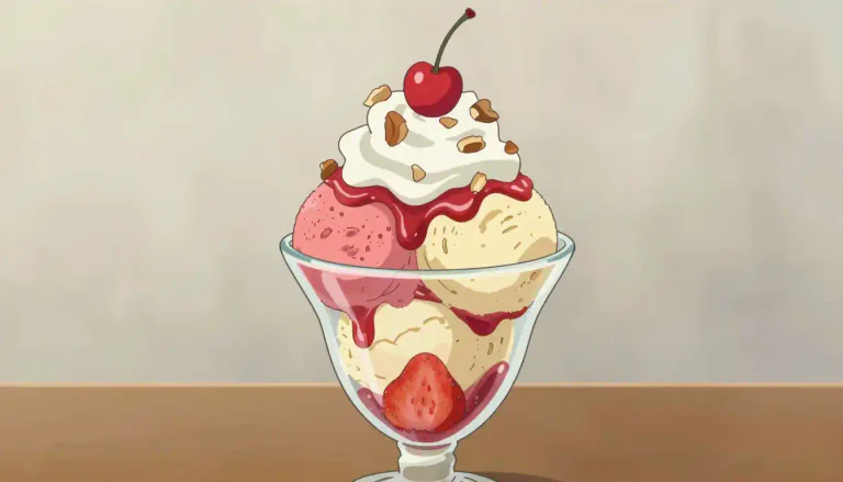 Visual representation of "sundae" - A type of dessert made with ice cream, syrup or sauce, and often added toppings like nuts or whipped cream.