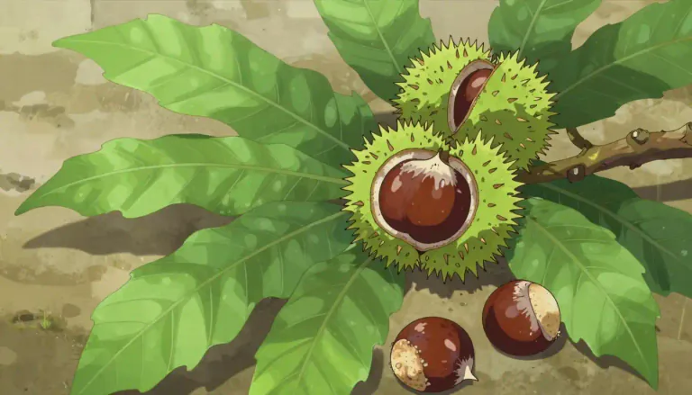 Visual representation of "chestnut" - A large edible nut that is produced by a chestnut tree