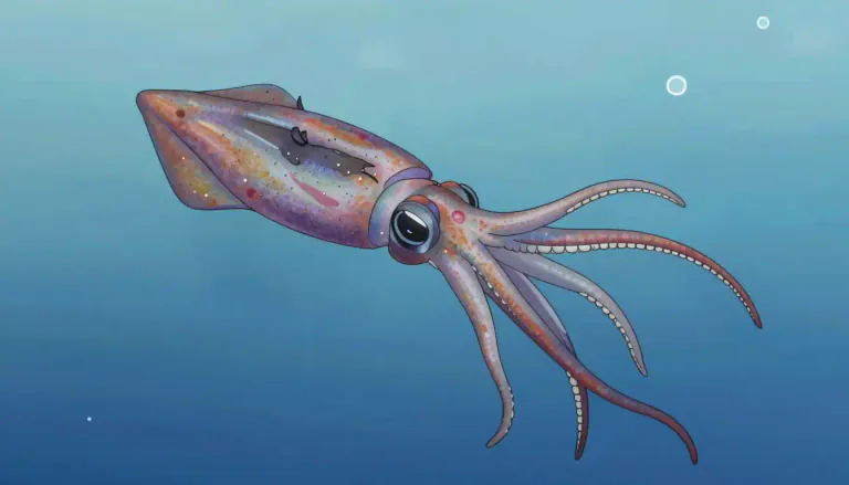 Visual representation of "squid" - A sea creature with ten arms, including two long ones, and a soft body.