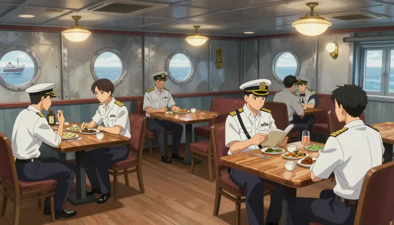 Visual representation of "wardroom" - A room in a warship where the officers eat, sleep, and relax
