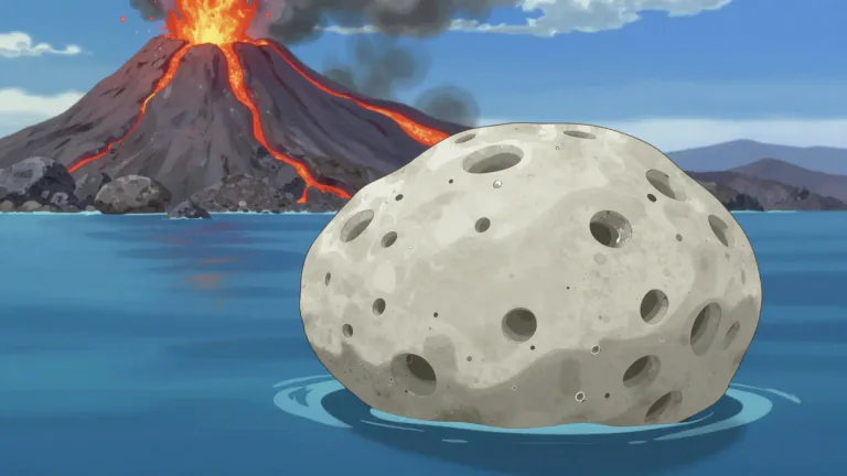 Visual representation of "pumice" - A kind of rock that can float on water, usually grey or white, formed when a volcanic eruption cools quickly.