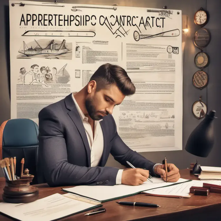 Visual representation of "apprenticeship" - A legal agreement to work for a specific amount of time in return for instruction in a trade, art, or business.