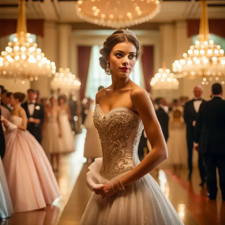 Visual representation of "debutant" - A woman who is making her first appearance in a high society or debutante ball.