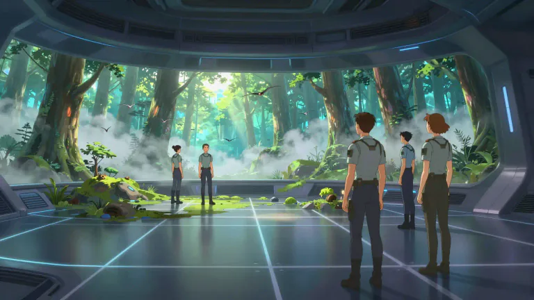 Visual representation of "holodeck" - A simulated environment that replicates real-world settings for training or entertainment.