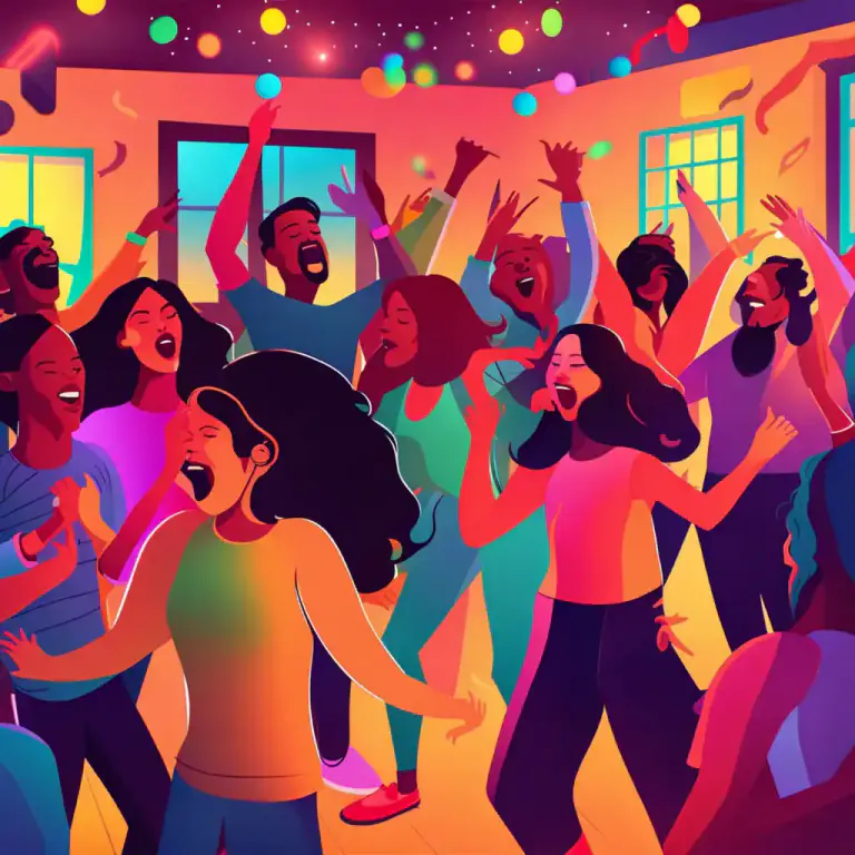 Visual representation of "uproarious" - Characterized by or causing lots of noise and excitement; chaotic.