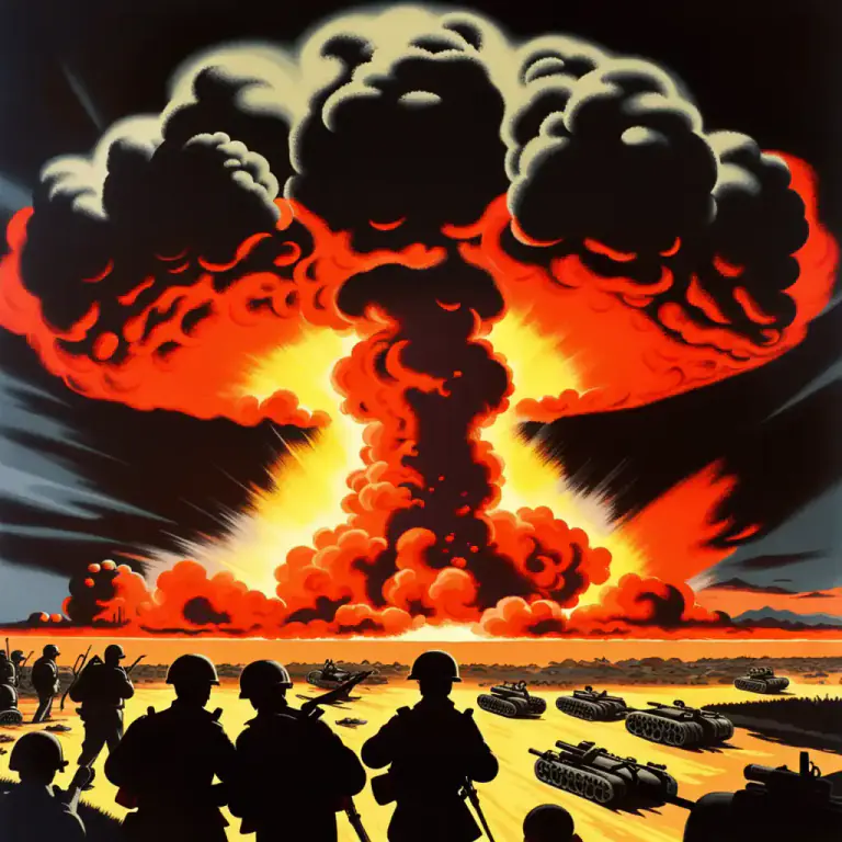 Visual representation of "thermonuclear" - Related to a weapon that uses nuclear reactions that happen at very high temperatures