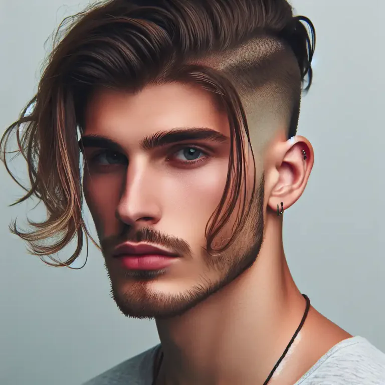 Visual representation of "undercut" - A type of hairstyle where the hair on top of the head is long and the hair on the sides is very short.