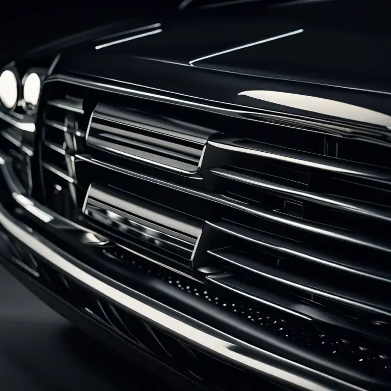 Visual representation of "grille" - The part of a car's front end where air enters to cool the engine
