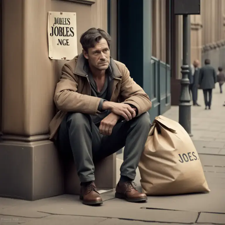 Visual representation of "down and out" - Having no money, no job, and no place to live