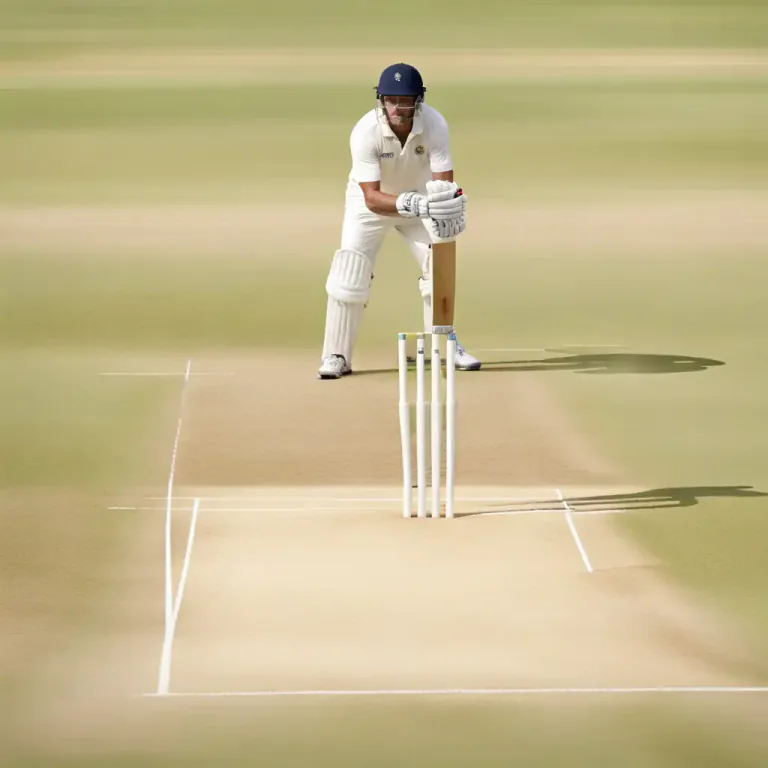 Visual representation of "wicket" - The piece of ground between the two sets of three sticks where the batsman stands in cricket.
