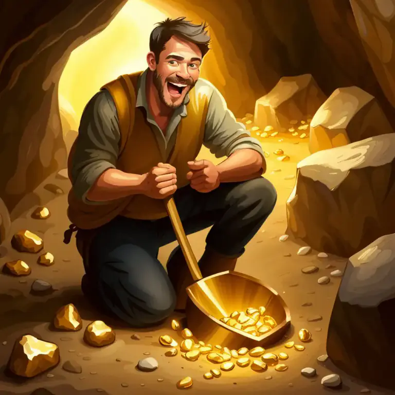 Visual representation of "strike it rich" - To suddenly become wealthy or successful, especially by good luck or by finding valuable things.