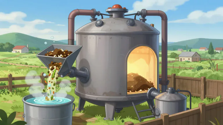 Visual representation of "digester" - A machine that uses heat, bacteria, or chemicals to break down organic matter, such as food waste or manure.