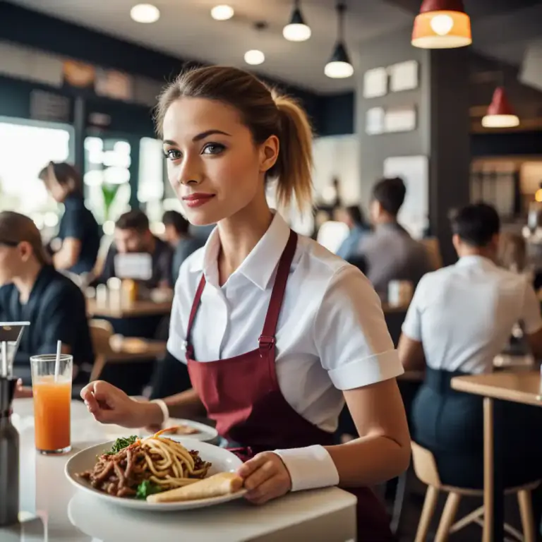 Visual representation of "wait at table" - To serve food and drinks to people in a restaurant or at an event