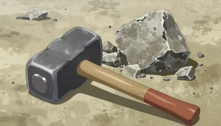 Visual representation of "sledgehammer" - A large, heavy hammer used for jobs such as breaking rocks or concrete.