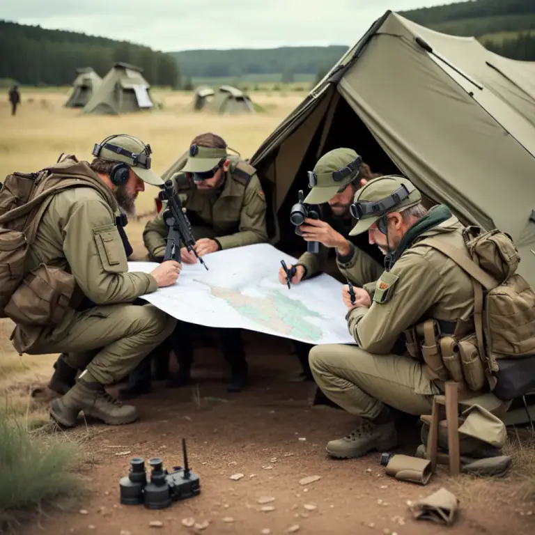 Visual representation of "scout out" - to explore an area to gather information, typically in preparation for a plan or strategy