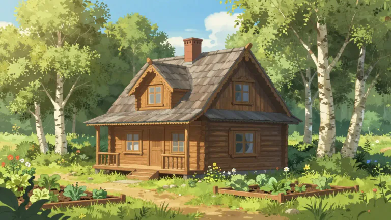 Visual representation of "dacha" - A summer house or cottage in Russia or its surrounding countries.