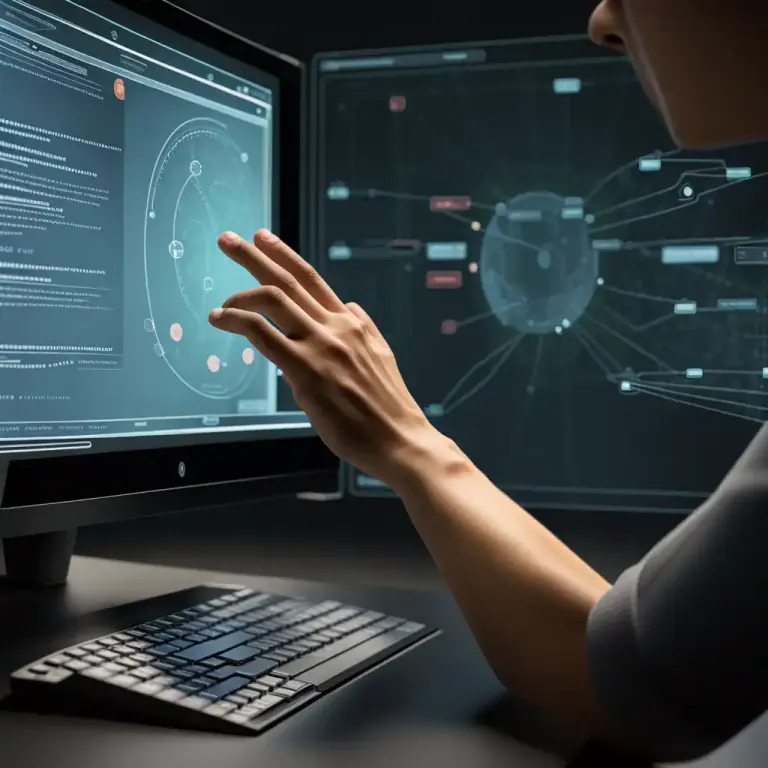 Visual representation of "interface" - A device or program enabling a user to communicate with a computer.