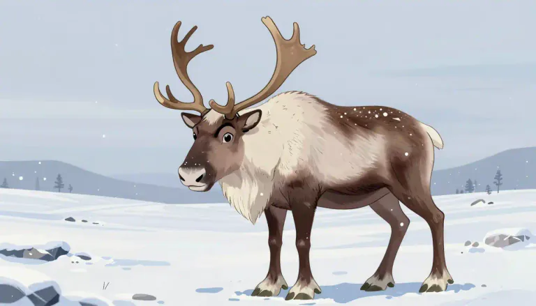 Visual representation of "caribou" - A type of large deer that lives in the northern parts of North America, Europe, and Asia. They have large antlers and live in cold areas.