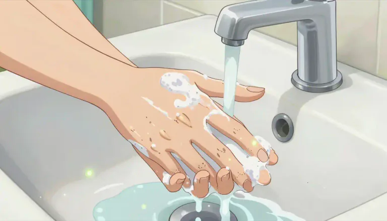 Visual representation of "handwash" - A method of cleaning the hands with soap and water to remove dirt and germs.