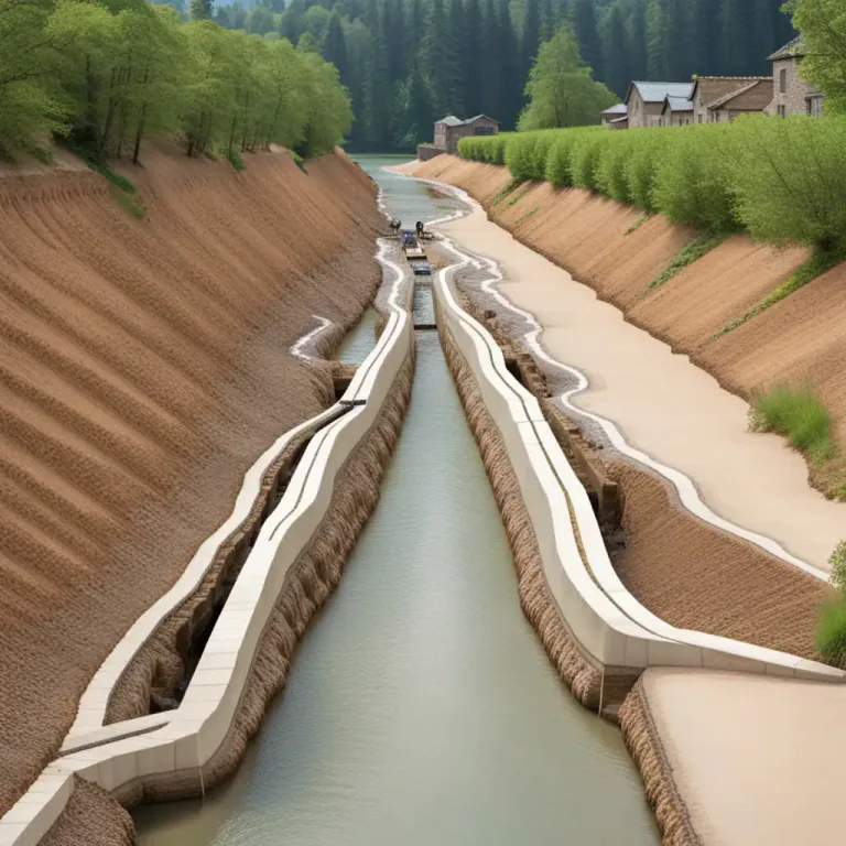Visual representation of "canal" - To provide a place with water channels, direct water through a canal