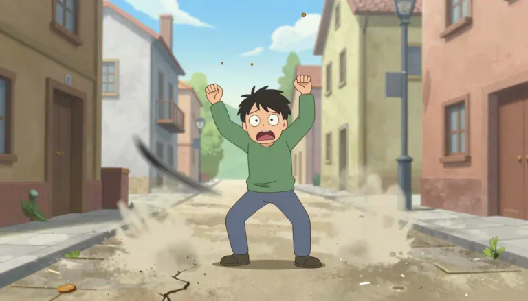 Visual representation of "quake" - to shake or tremble because of fear, cold, excitement, or an earthquake.