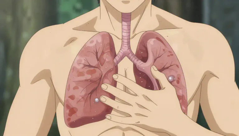 Visual representation of "mesothelioma" - It is primarily caused by inhaling asbestos fibers, leading to symptoms like chest pain and difficulty breathing over time.