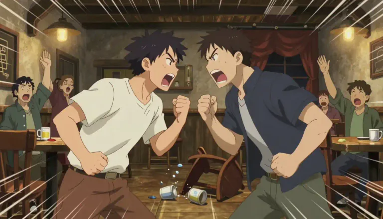 Visual representation of "shindy" - A loud argument, fight or disturbance.
