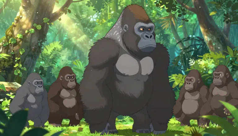 Visual representation of "silverback" - The dominant, older, male gorilla in a group, recognized by the patch of silver hair on its back.