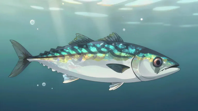 Visual representation of "mackerel" - A type of fish that is often caught and eaten, with shiny, dark or blue skin and lives primarily in the sea.