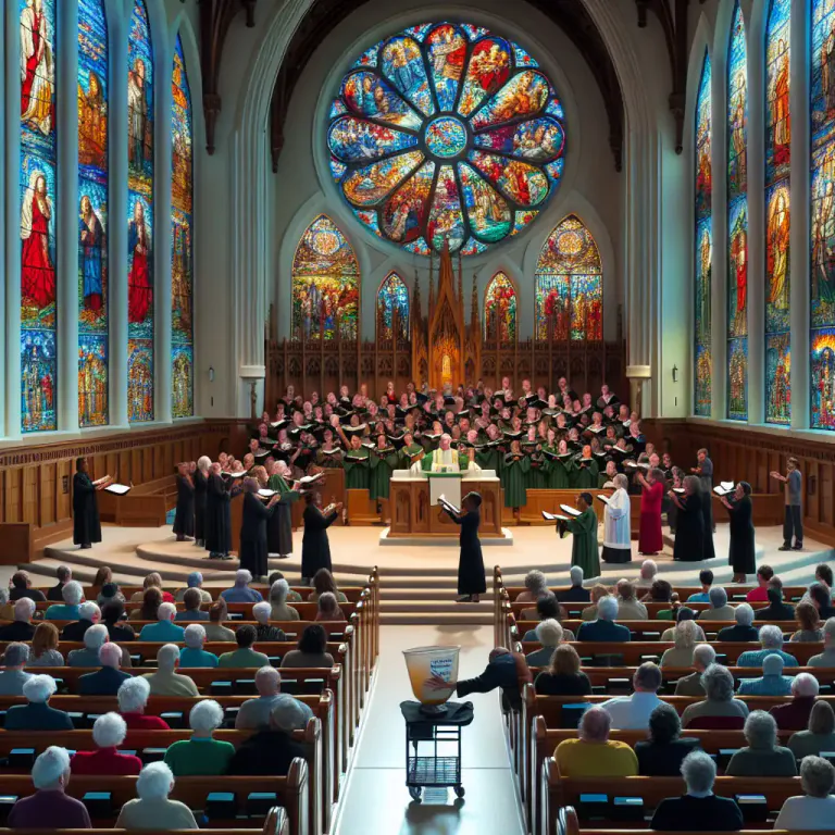 Visual representation of "offertory" - It's a piece of music that is played during the moment in a church service when people give money.