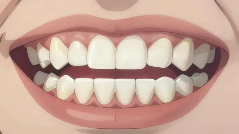 Visual representation of "incisor" - A type of tooth that is sharp and used for cutting food. Humans have four on the top and four on the bottom at front of the mouth.