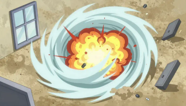 Visual representation of "shockwave" - A large, powerful wave of air that is produced by an explosion or a sudden event.