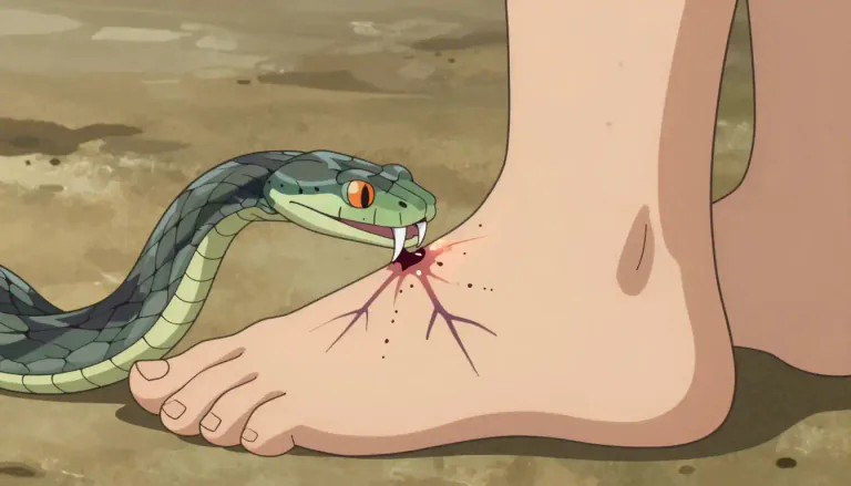 Visual representation of "envenomation" - The introduction of venom into the body, typically through a bite or sting, which can lead to poisoning or harmful effects.
