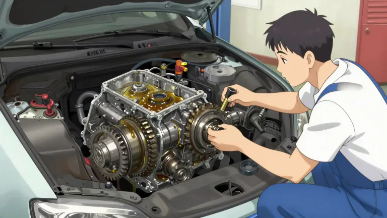 Visual representation of "tranny" - Short for 'transmission', referring to the mechanism in vehicles that transmits power from the engine to the wheels.