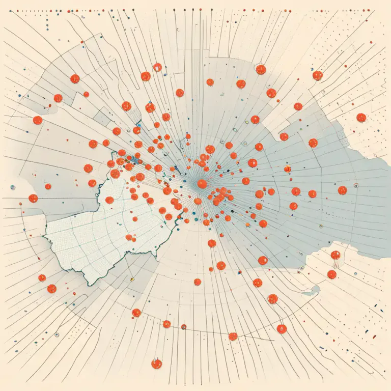 Visual representation of "far and wide" - In many places, over a large area