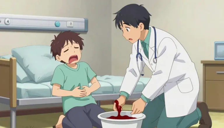Visual representation of "hematemesis" - Hematemeis is the vomiting of blood, which can be a sign of various medical conditions.