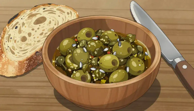Visual representation of "tapenade" - Tapenade is a savory paste made from finely chopped olives, capers, and anchovies, usually served as a spread.