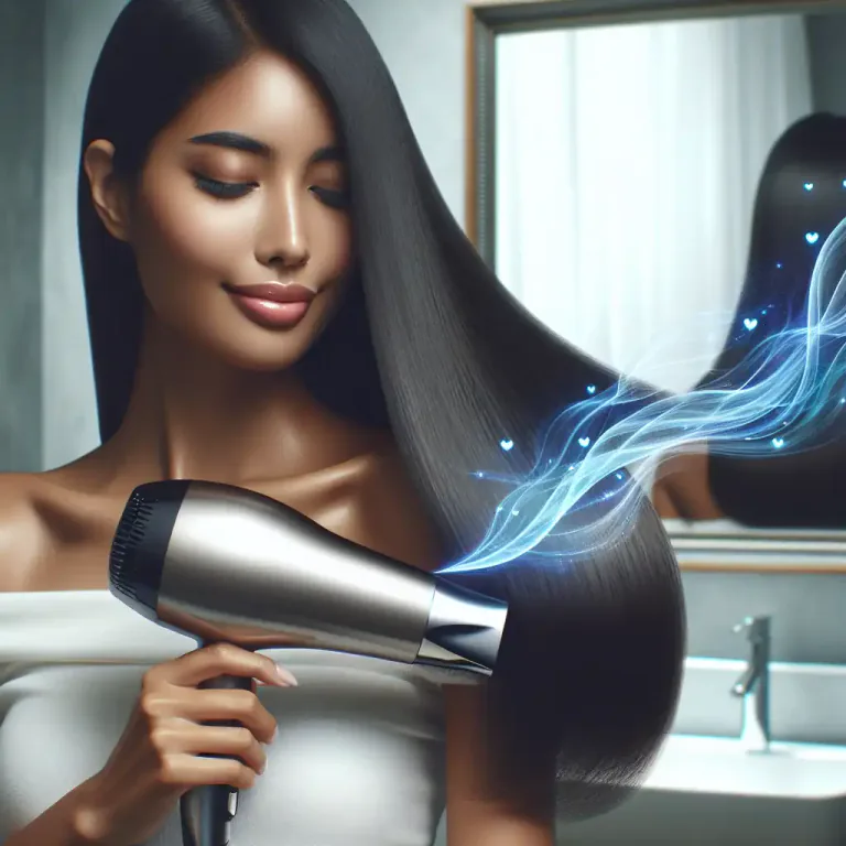 Visual representation of "ionic" - Relating to a type of hairdryer that emits negatively charged ions to break down water molecules on the hair's surface.